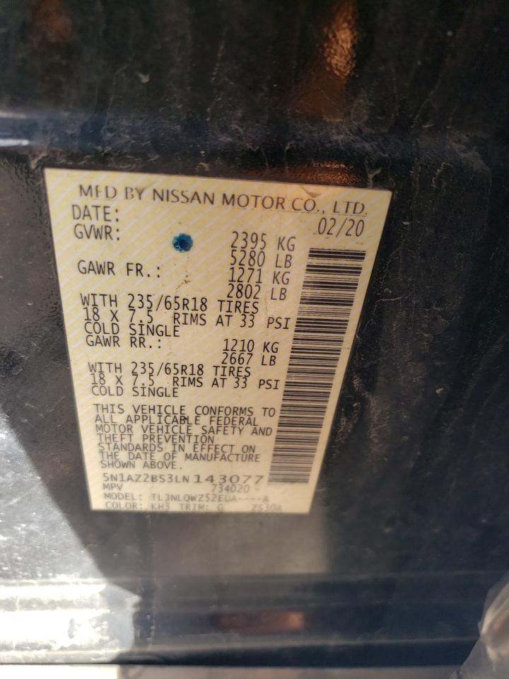 2020 Nissan Murano VIN 5N1AZ2BS3LN143077 Copart auction photo, front end damage thumbnail 13