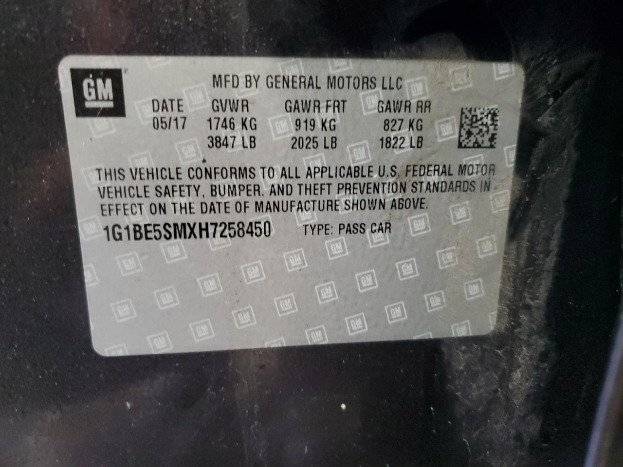 2017 Chevrolet Cruze VIN 1G1BE5SMXH7258450 Copart auction photo, side / rear end damage thumbnail 13