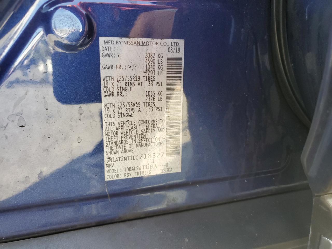 2020 Nissan Rogue VIN 5N1AT2MT1LC718327 Copart auction photo, burn damage thumbnail 14