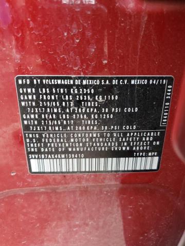 2019 Volkswagen Tiguan VIN 3VV1B7AX4KM139410 Copart auction photo, side damage thumbnail 13
