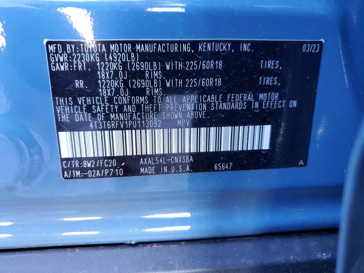 2023 Toyota RAV 4 VIN 4T3T6RFV1PU113092 Copart auction photo, front end damage thumbnail 15