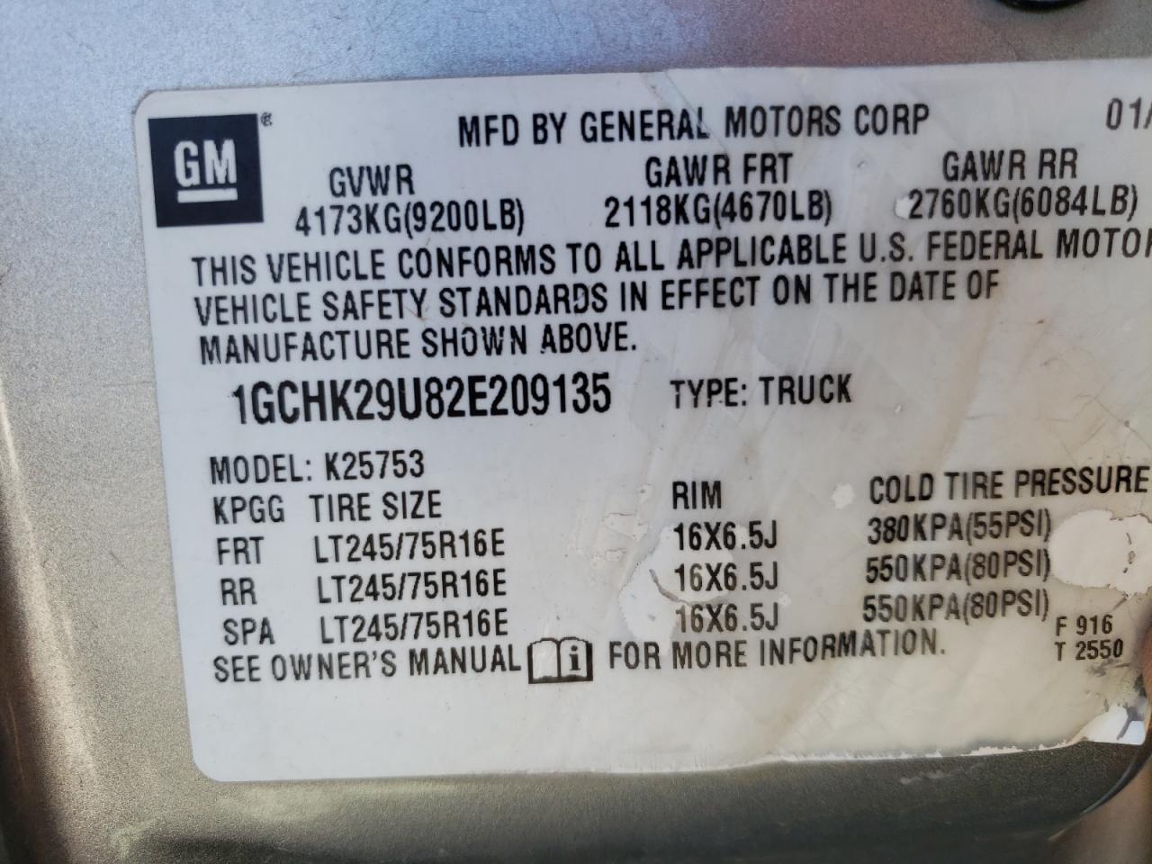 2002 Chevrolet Silverado VIN 1GCHK29U82E209135 Copart auction photo, front end damage thumbnail 12