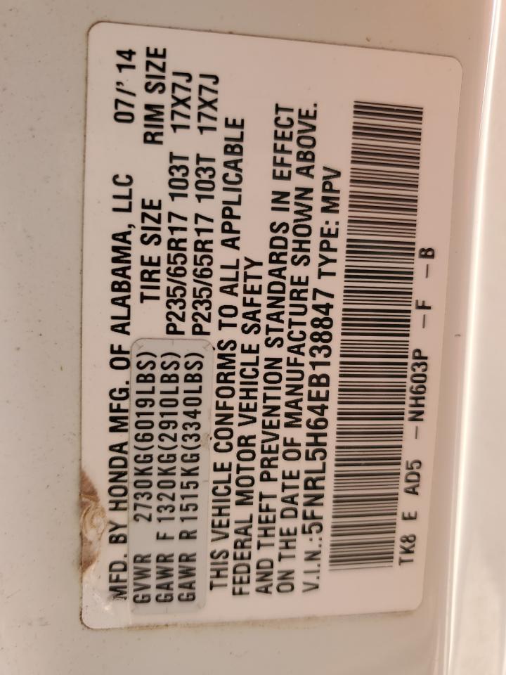 2014 Honda Odyssey VIN 5FNRL5H64EB138847 Copart auction photo, mechanical damage thumbnail 13
