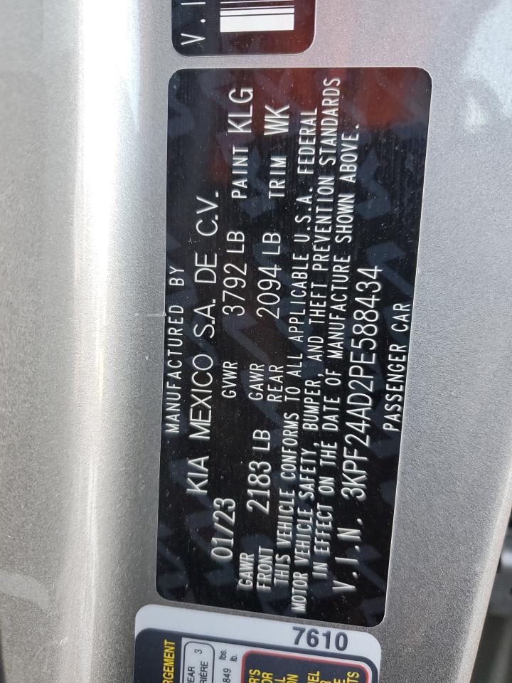 2023 KIA Forte VIN 3KPF24AD2PE588434 Copart auction photo, front end / side damage thumbnail 12