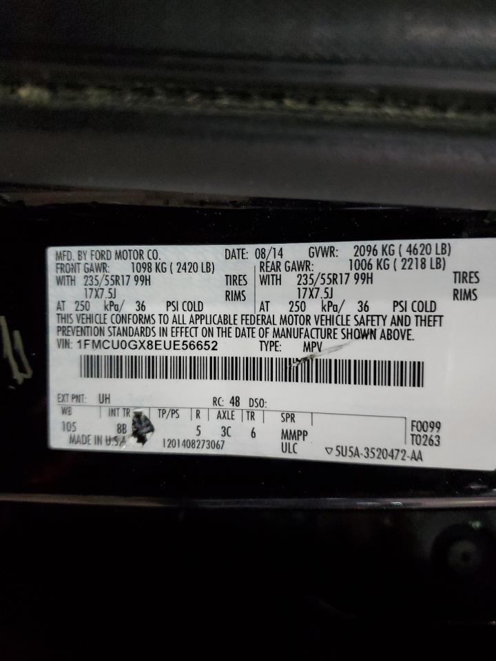 2014 Ford Escape VIN 1FMCU0GX8EUE56652 Copart auction photo, front end damage thumbnail 13