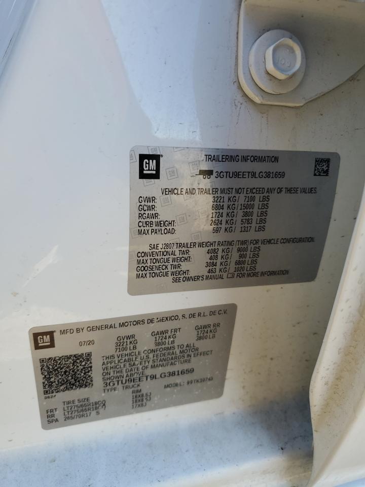 2020 GMC Sierra VIN 3GTU9EET9LG381659 Copart auction photo, front end / undercarriage damage thumbnail 13