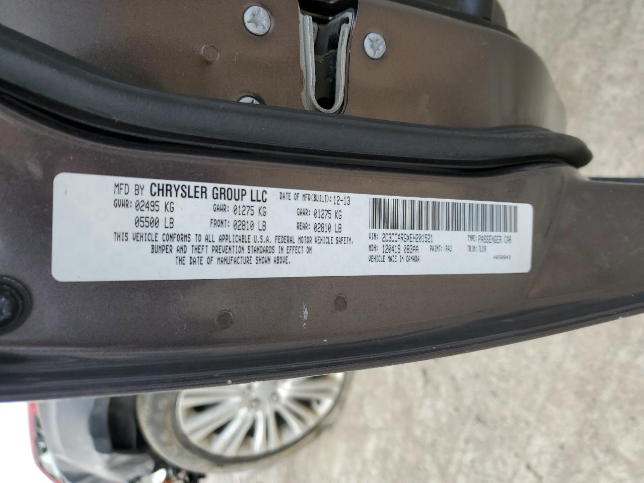 2014 Chrysler 300 VIN 2C3CCARGXEH201521 Copart auction photo, front end damage thumbnail 14