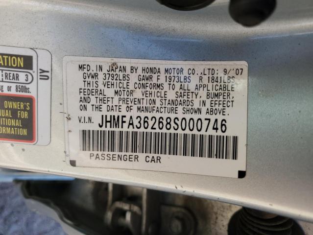 2008 Honda Civic VIN JHMFA36268S000746 Copart auction photo, front end damage thumbnail 12