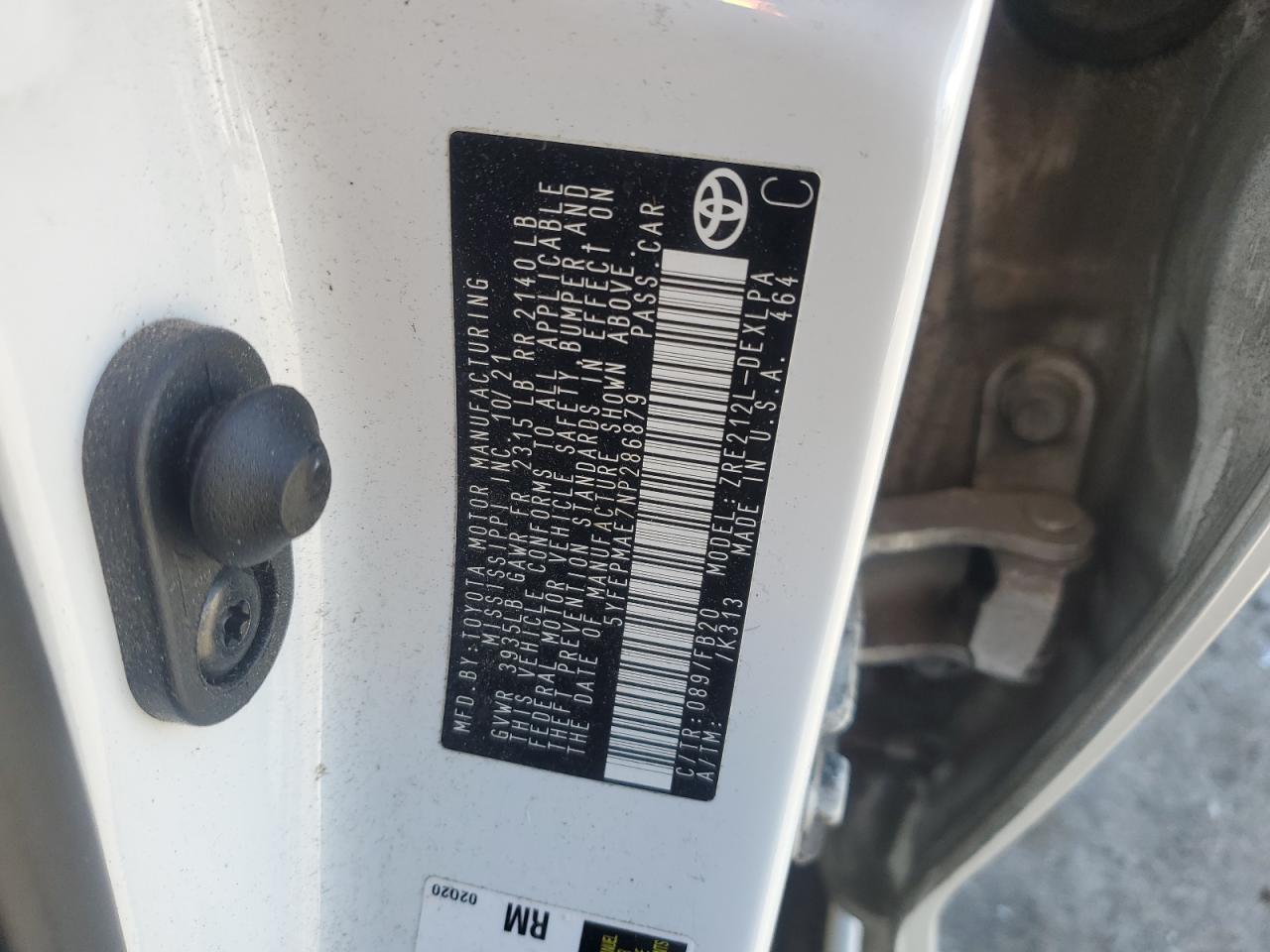 2022 Toyota Corolla VIN 5YFEPMAE7NP286879 Copart auction photo, rear end / front end damage thumbnail 12