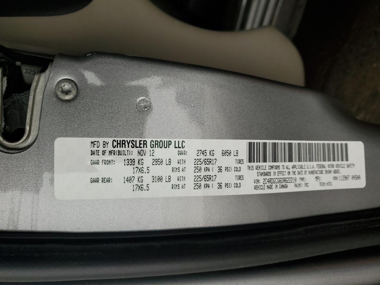 2013 Dodge Caravan VIN 2C4RDGCG6DR622210 Copart auction photo, mechanical damage thumbnail 13