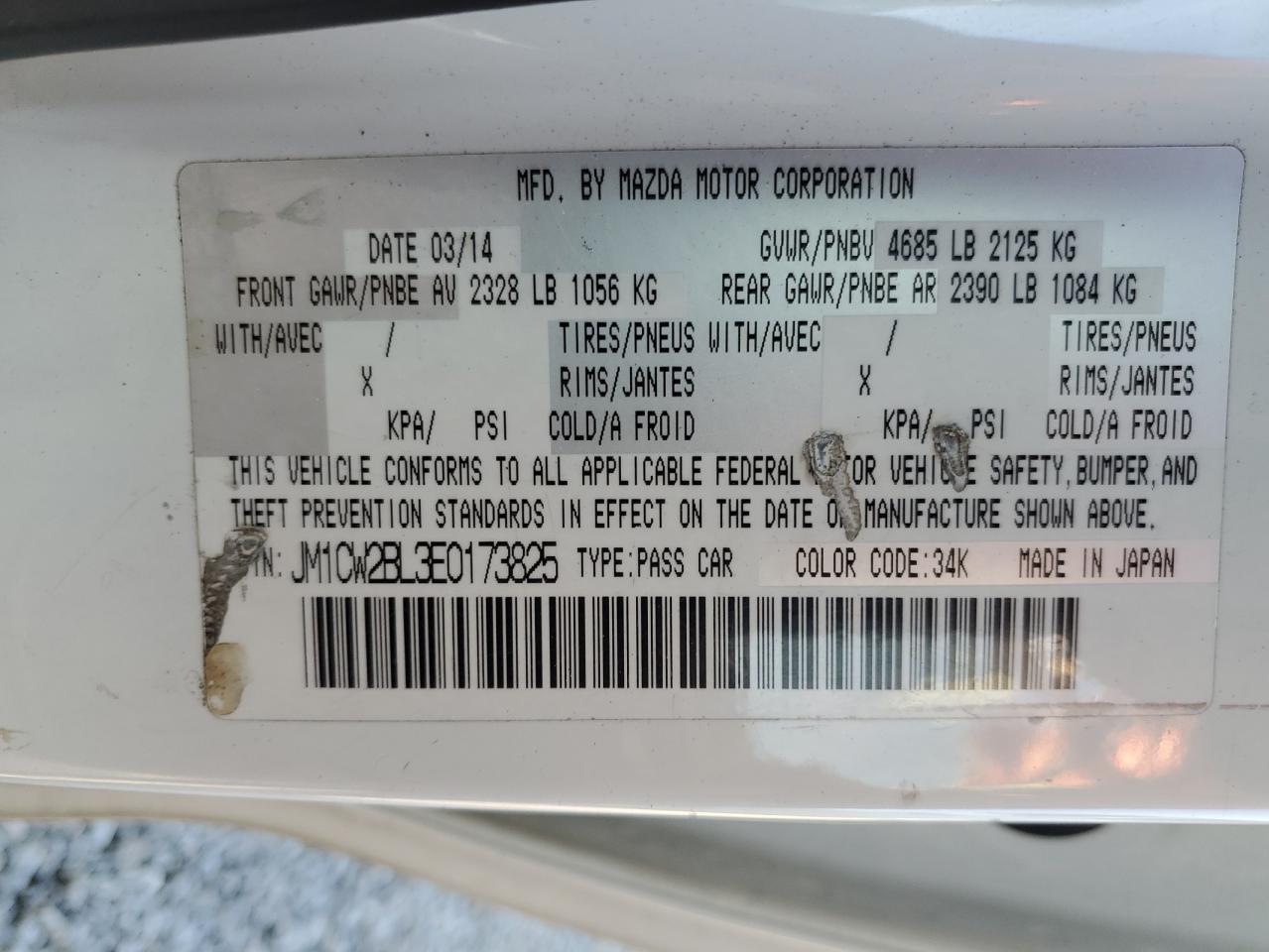 2014 Mazda 5 VIN JM1CW2BL3E0173825 Copart auction photo, front end / rear end damage thumbnail 13