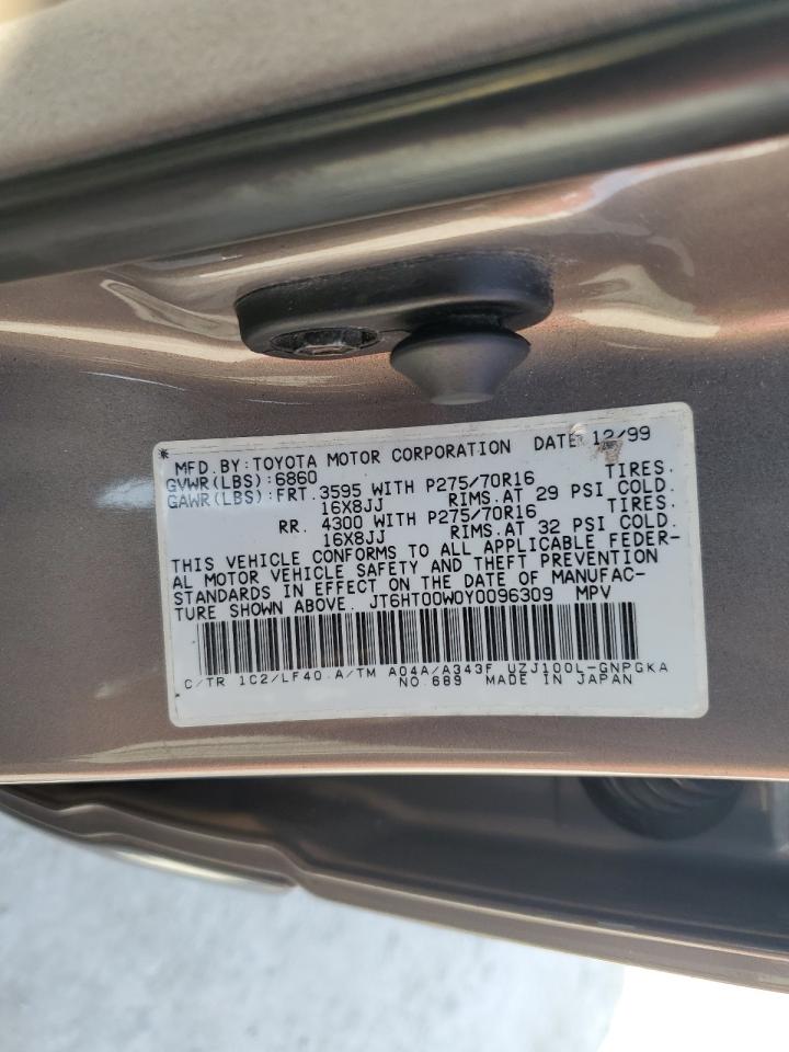 2000 Lexus LX VIN JT6HT00W0Y0096309 Copart auction photo, normal wear damage thumbnail 13