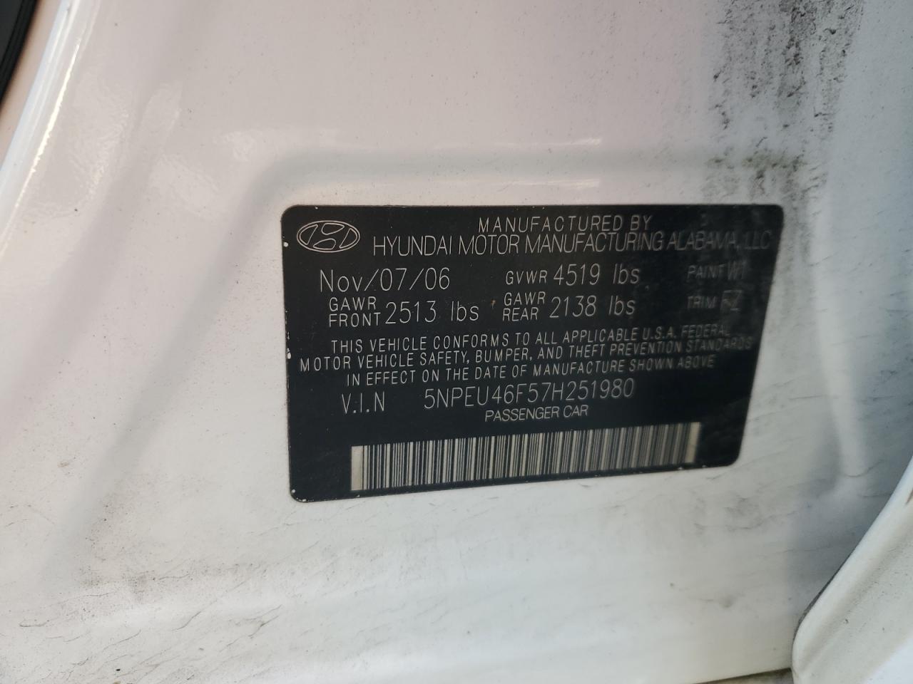 2007 Hyundai Sonata VIN 5NPEU46F57H251980 Copart auction photo, front end damage thumbnail 12