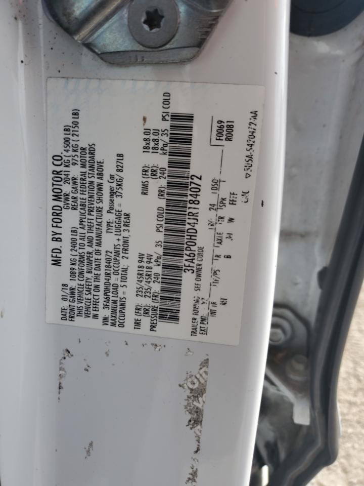 2018 Ford Fusion VIN 3FA6P0HD4JR184072 Copart auction photo, side / front end damage thumbnail 14