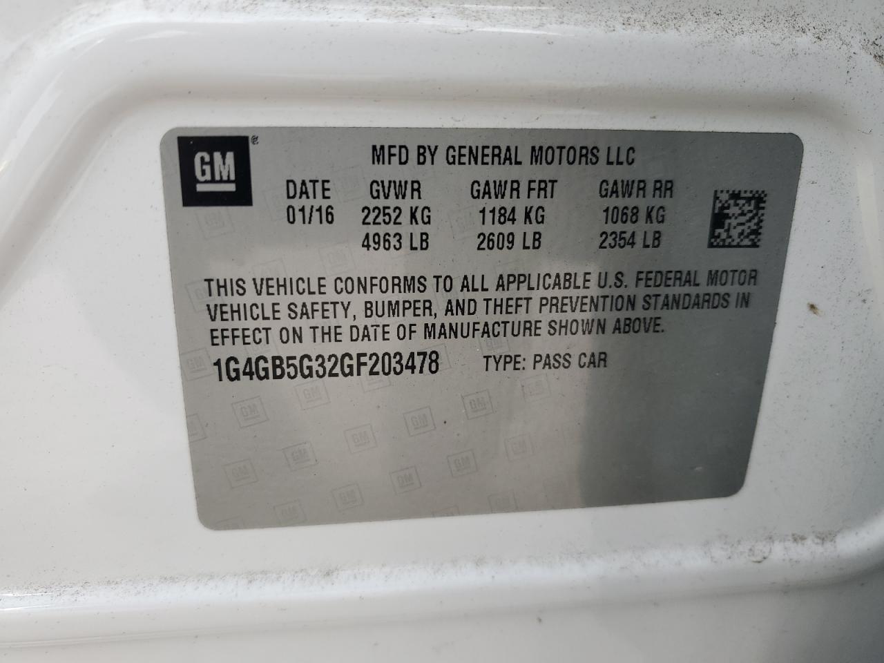 2016 Buick LaCrosse VIN 1G4GB5G32GF203478 Copart auction photo, front end damage thumbnail 15