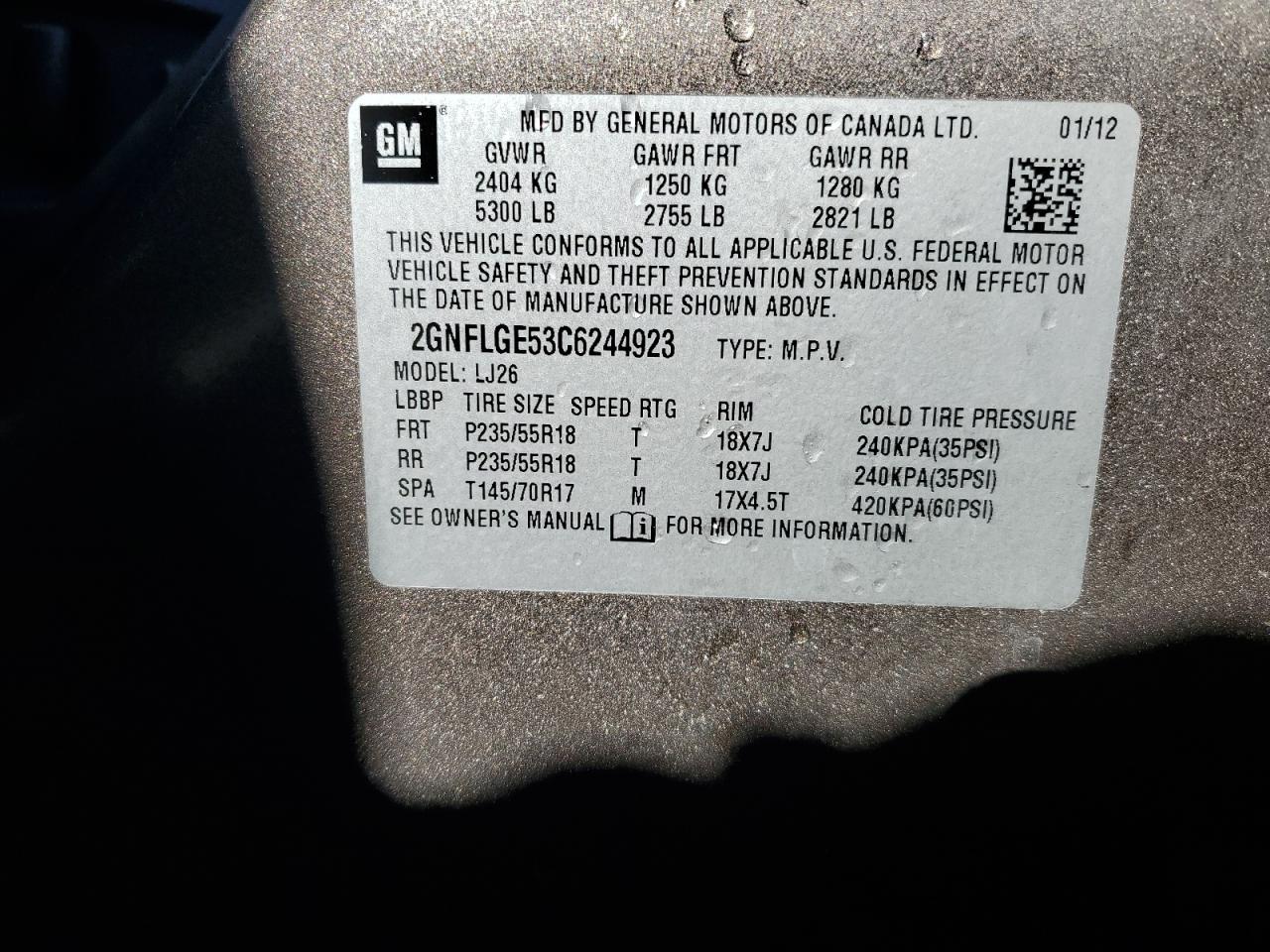 2012 Chevrolet Equinox VIN 2GNFLGE53C6244923 Copart auction photo, front end damage thumbnail 13