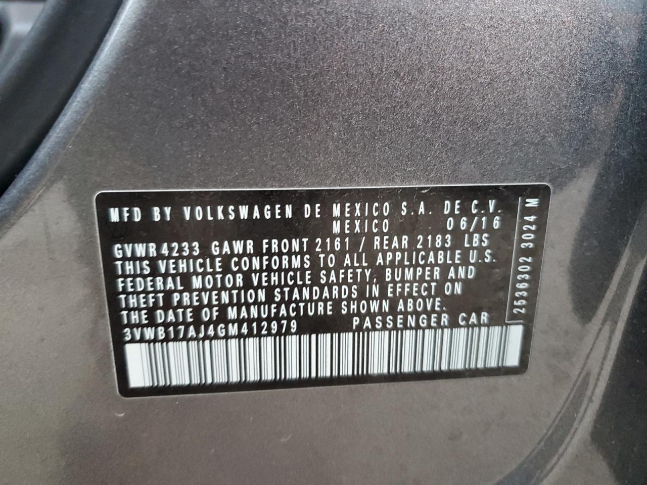2016 Volkswagen Jetta VIN 3VWB17AJ4GM412979 Copart auction photo, front end damage thumbnail 15