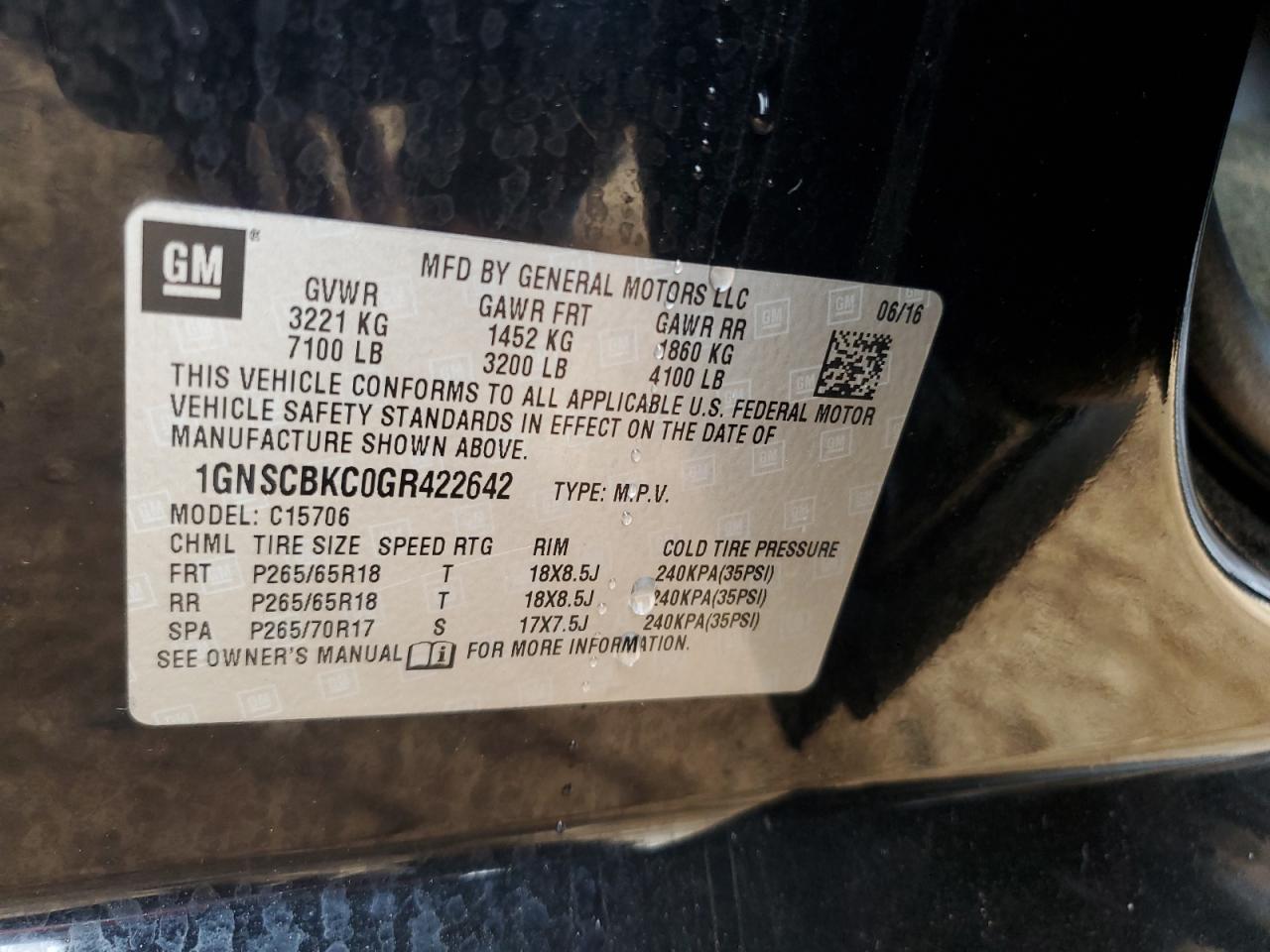 2016 Chevrolet Tahoe VIN 1GNSCBKC0GR422642 Copart auction photo, front end damage thumbnail 13