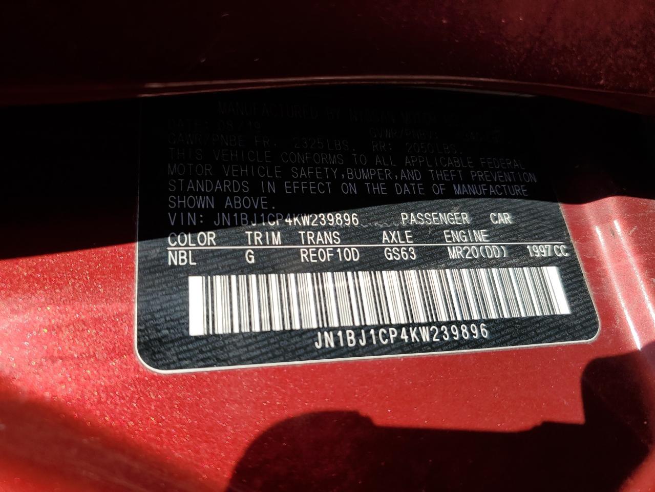 2019 Nissan Rogue VIN JN1BJ1CP4KW239896 Copart auction photo, front end damage thumbnail 15