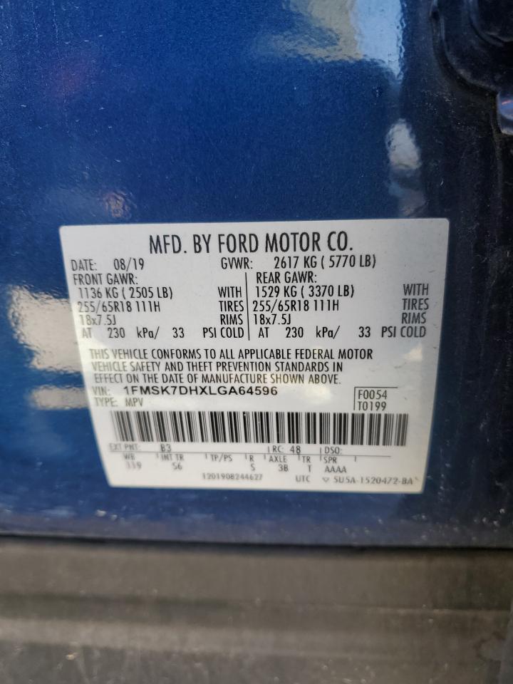 2020 Ford Explorer VIN 1FMSK7DHXLGA64596 Copart auction photo, front end damage thumbnail 15