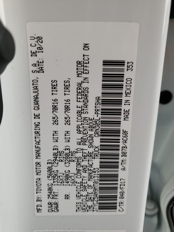 2021 Toyota Tacoma VIN 3TYCZ5AN9MT013153 Copart auction photo, front end / hail damage thumbnail 12