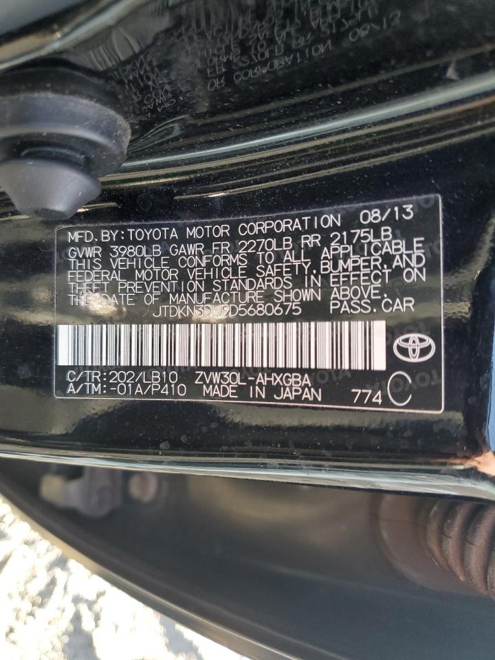 2013 Toyota Prius VIN JTDKN3DU9D5680675 Copart auction photo, front end damage thumbnail 12