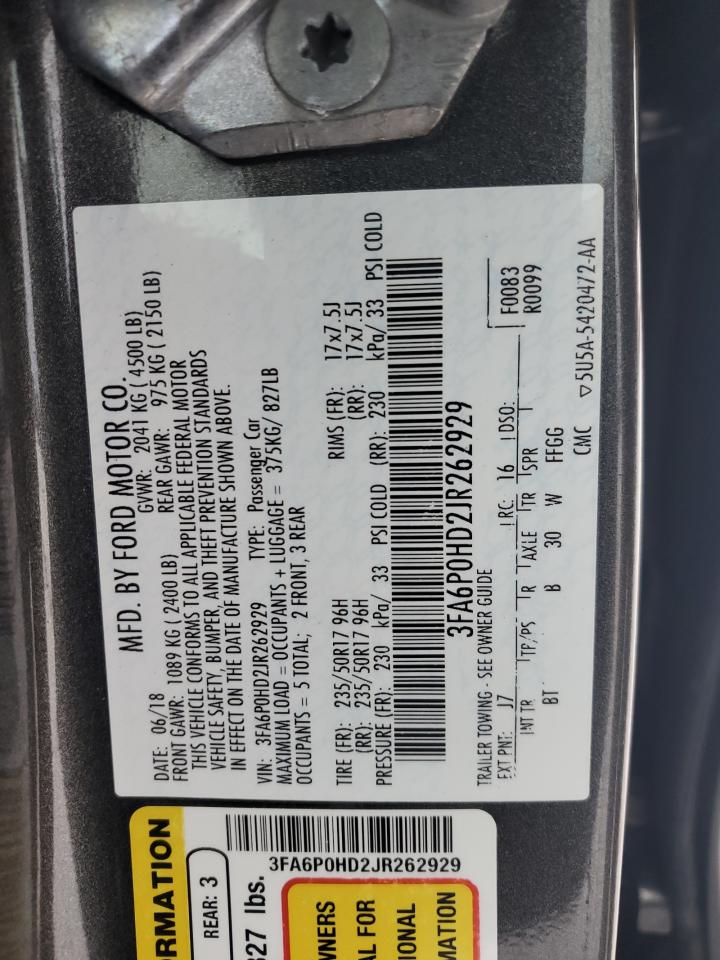 2018 Ford Fusion VIN 3FA6P0HD2JR262929 Copart auction photo, front end damage thumbnail 12