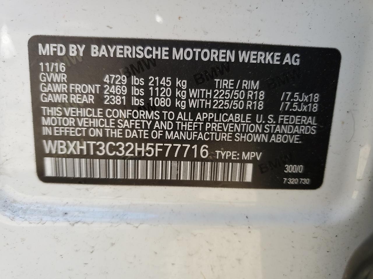 2017 BMW X1 VIN WBXHT3C32H5F77716 Copart auction photo, undercarriage / minor dent/scratches damage thumbnail 13