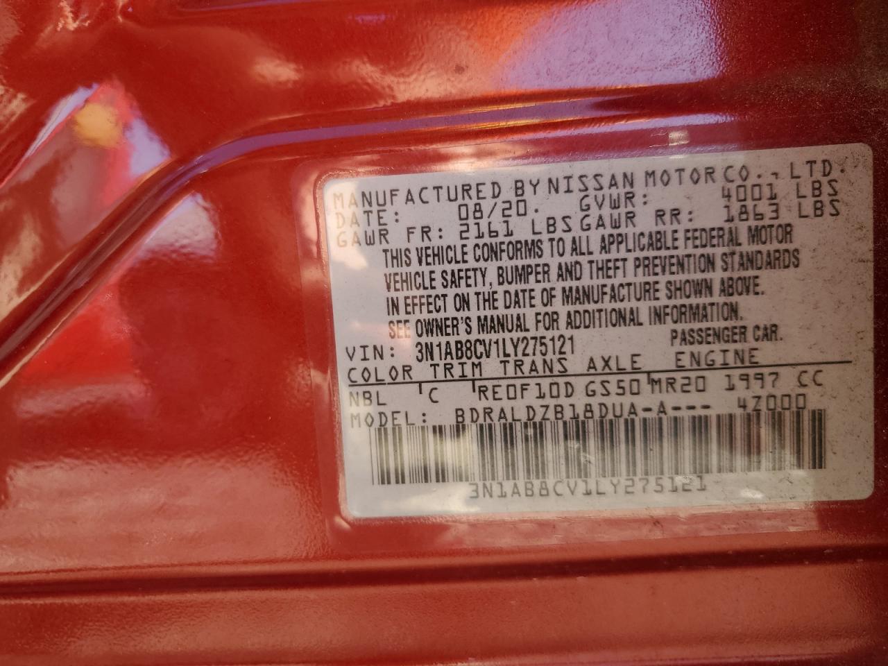 2020 Nissan Sentra VIN 3N1AB8CV1LY275121 Copart auction photo, front end damage thumbnail 12