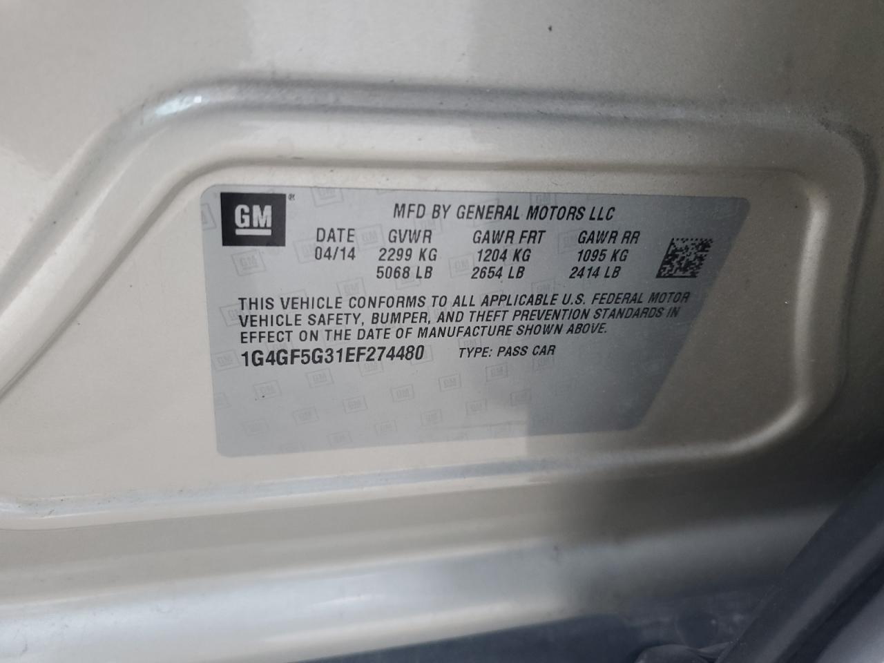 2014 Buick LaCrosse VIN 1G4GF5G31EF274480 Copart auction photo, all over damage thumbnail 12
