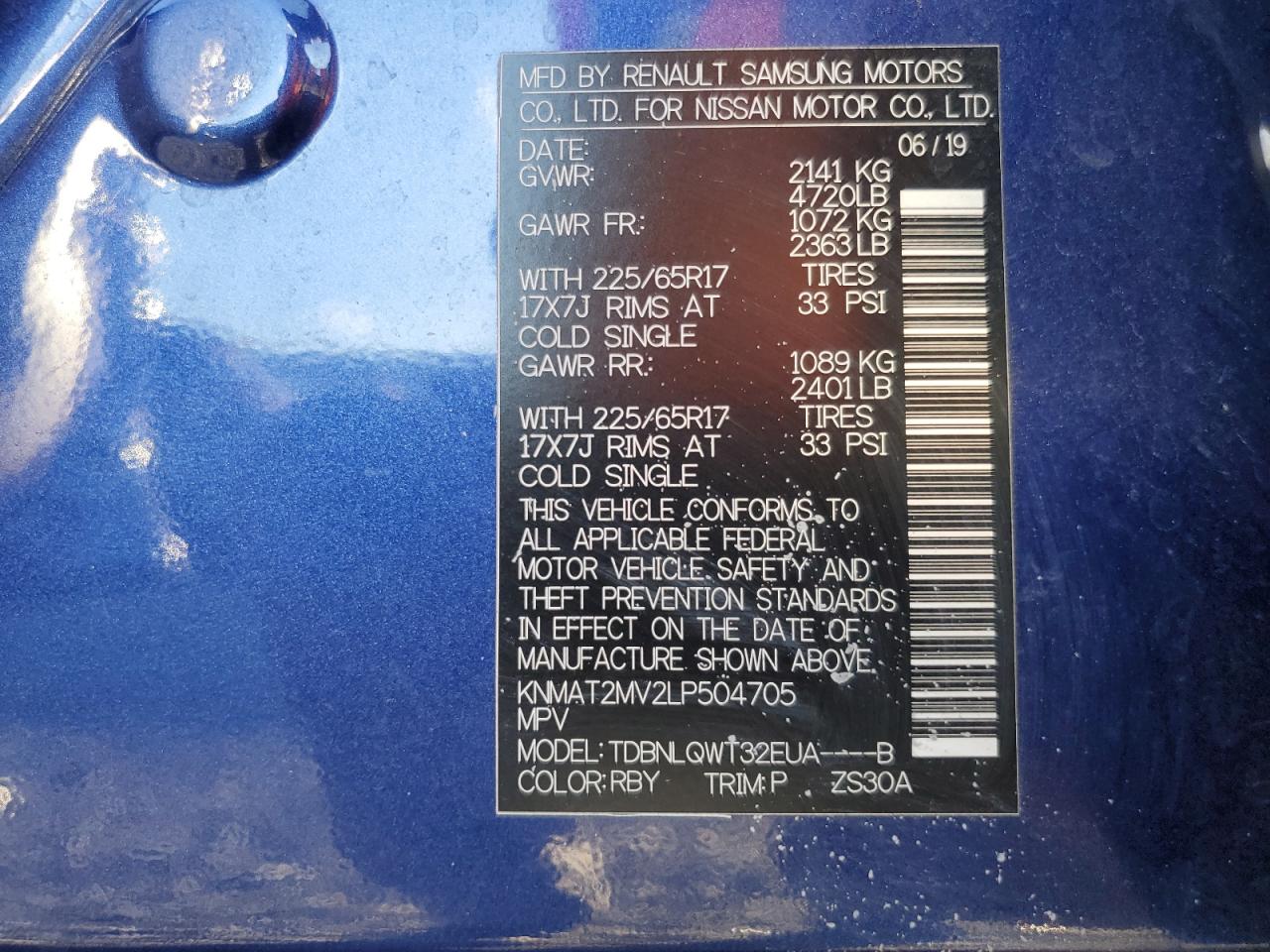 2020 Nissan Rogue VIN KNMAT2MV2LP504705 Copart auction photo, front end / rear end damage thumbnail 15