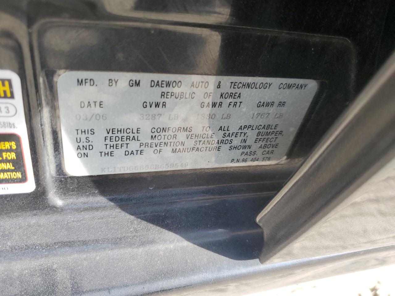 2006 Chevrolet Aveo VIN KL1TD66656B659549 Copart auction photo, all over damage thumbnail 12