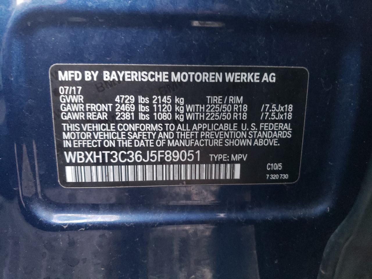 2018 BMW X1 VIN WBXHT3C36J5F89051 Copart auction photo, front end / minor dent/scratches damage thumbnail 13