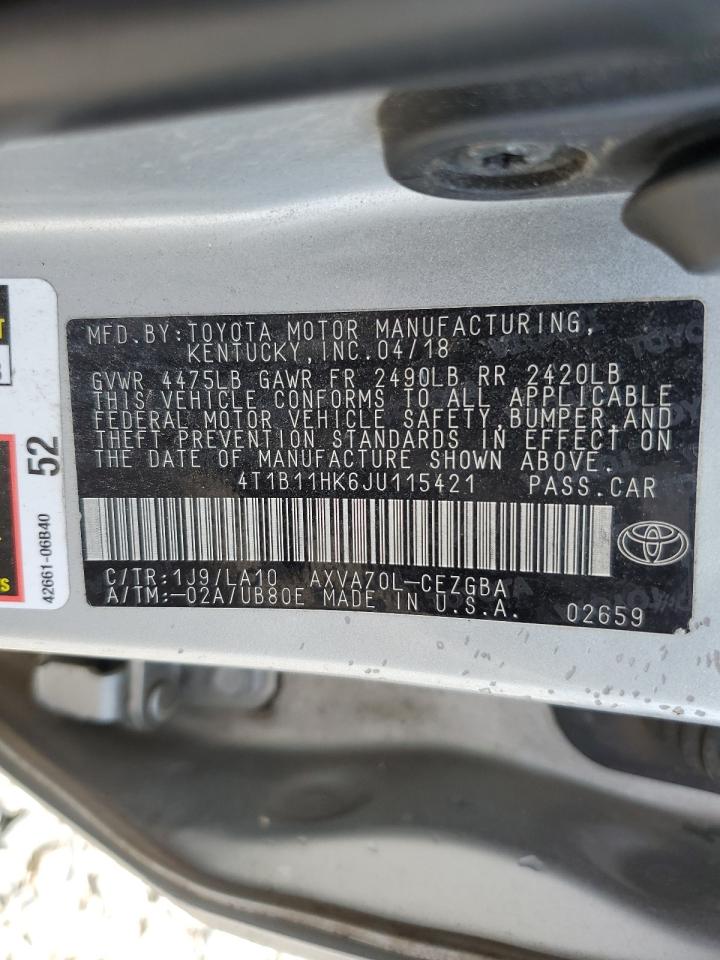2018 Toyota Camry VIN 4T1B11HK6JU115421 Copart auction photo, rear end damage thumbnail 12