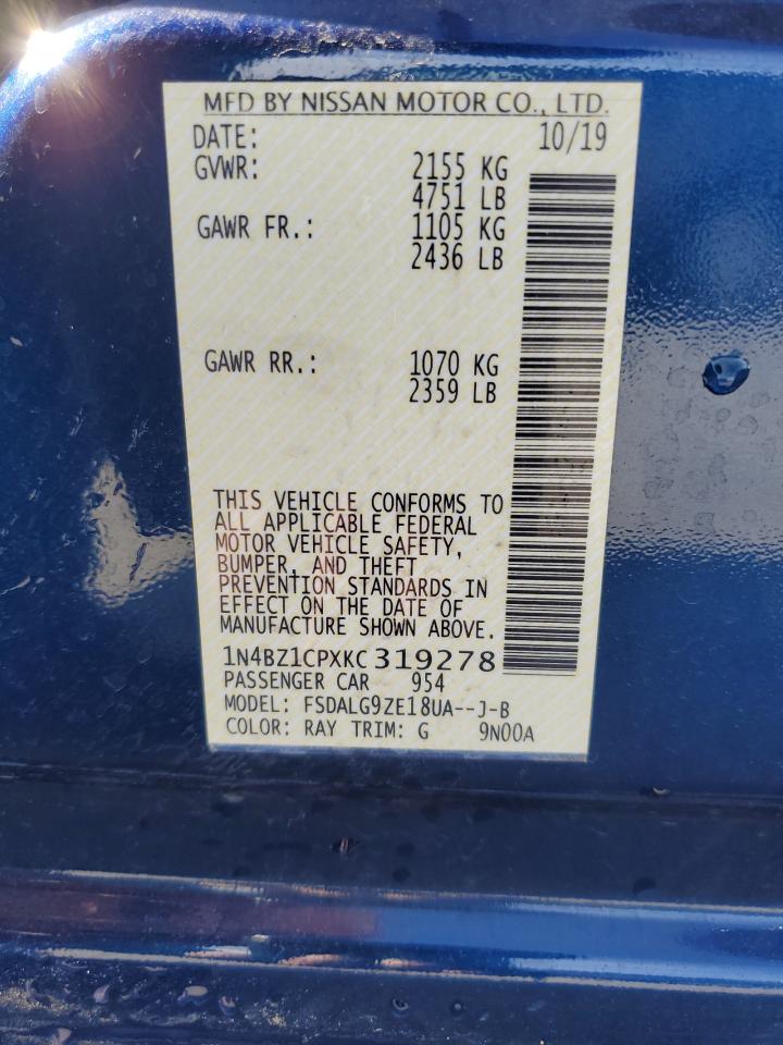 2019 Nissan Leaf VIN 1N4BZ1CPXKC319278 Copart auction photo, front end / rear end damage thumbnail 12