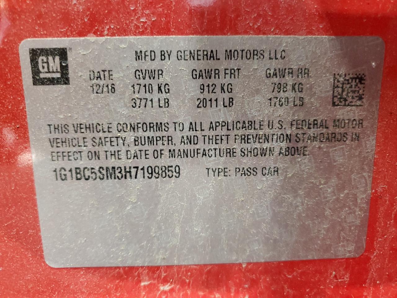2017 Chevrolet Cruze VIN 1G1BC5SM3H7199859 Copart auction photo, front end damage thumbnail 14