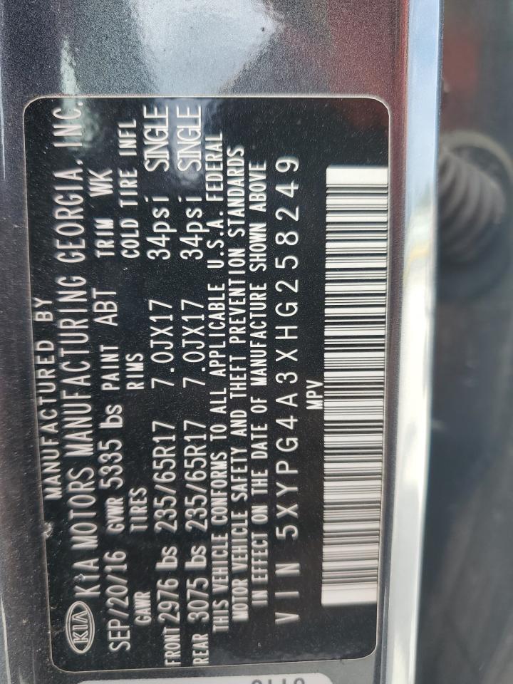 2017 KIA Sorento VIN 5XYPG4A3XHG258249 Copart auction photo, front end / minor dent/scratches damage thumbnail 14