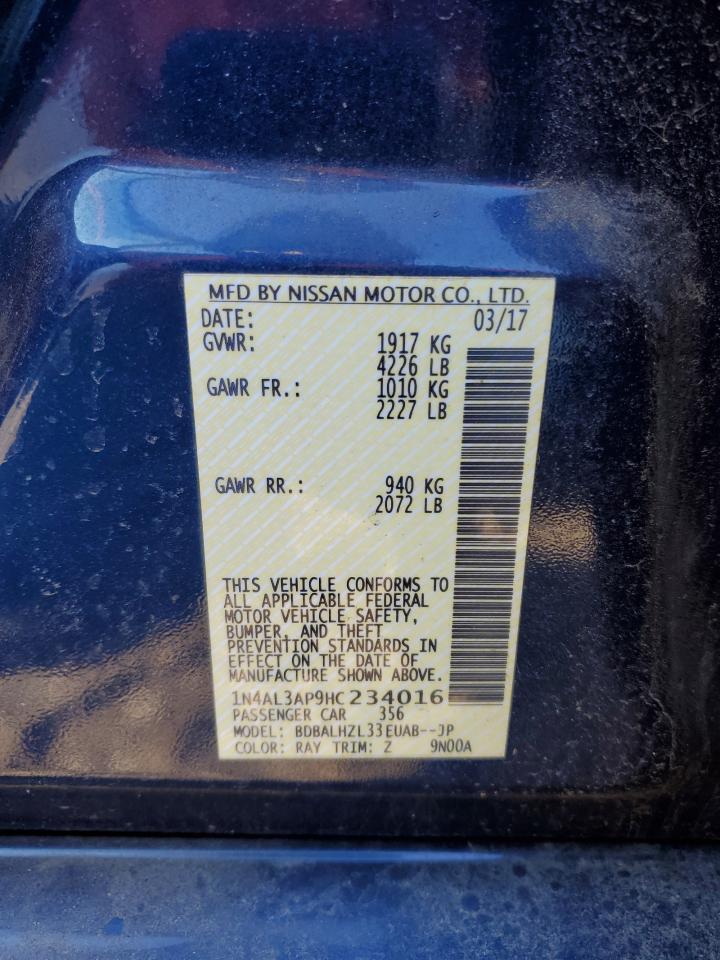 2017 Nissan Altima VIN 1N4AL3AP9HC234016 Copart auction photo, rear end damage thumbnail 12