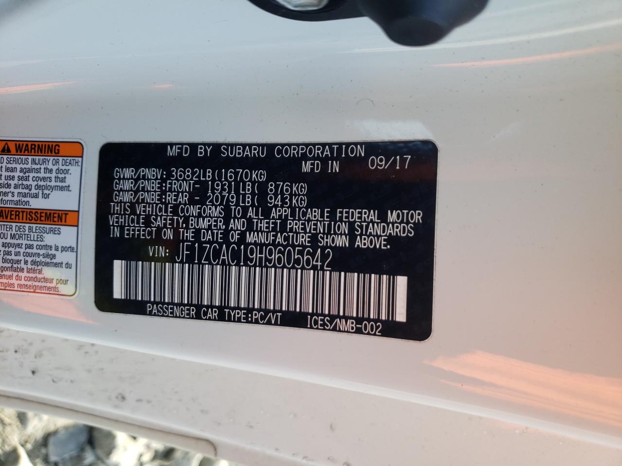 2017 Subaru BRZ VIN JF1ZCAC19H9605642 Copart auction photo, front end damage thumbnail 13