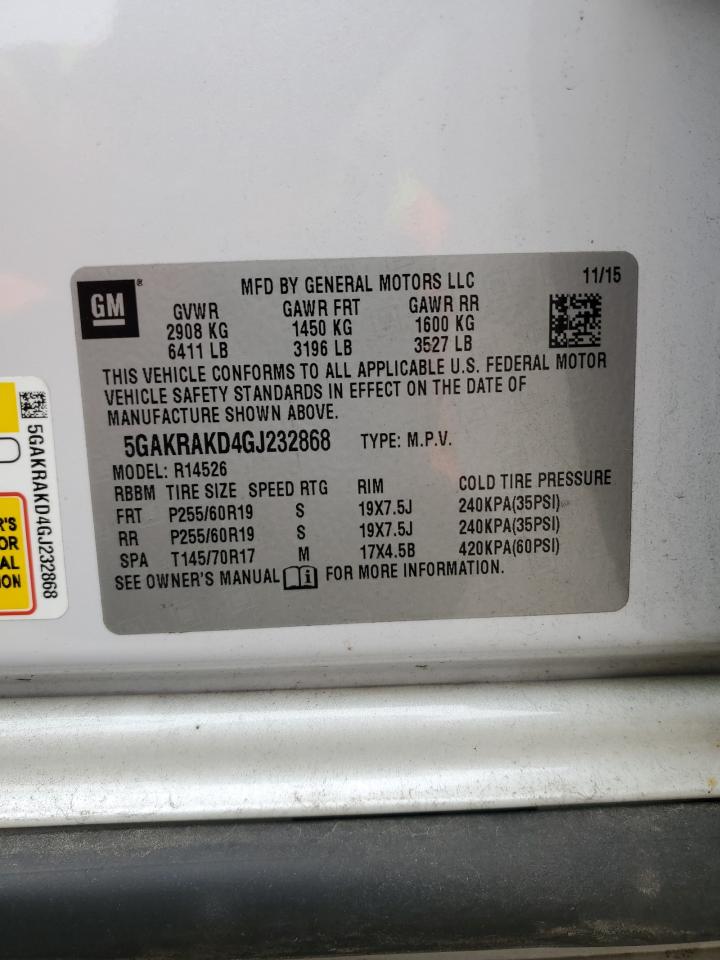 2016 Buick Enclave VIN 5GAKRAKD4GJ232868 Copart auction photo, front end damage thumbnail 14