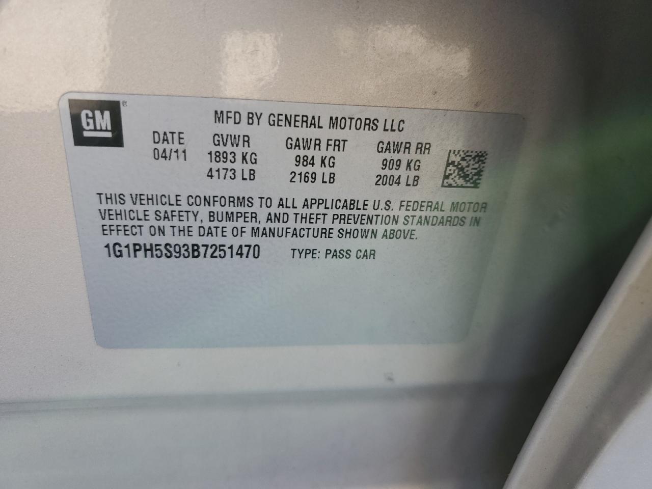 2011 Chevrolet Cruze VIN 1G1PH5S93B7251470 Copart auction photo, front end / undercarriage damage thumbnail 12