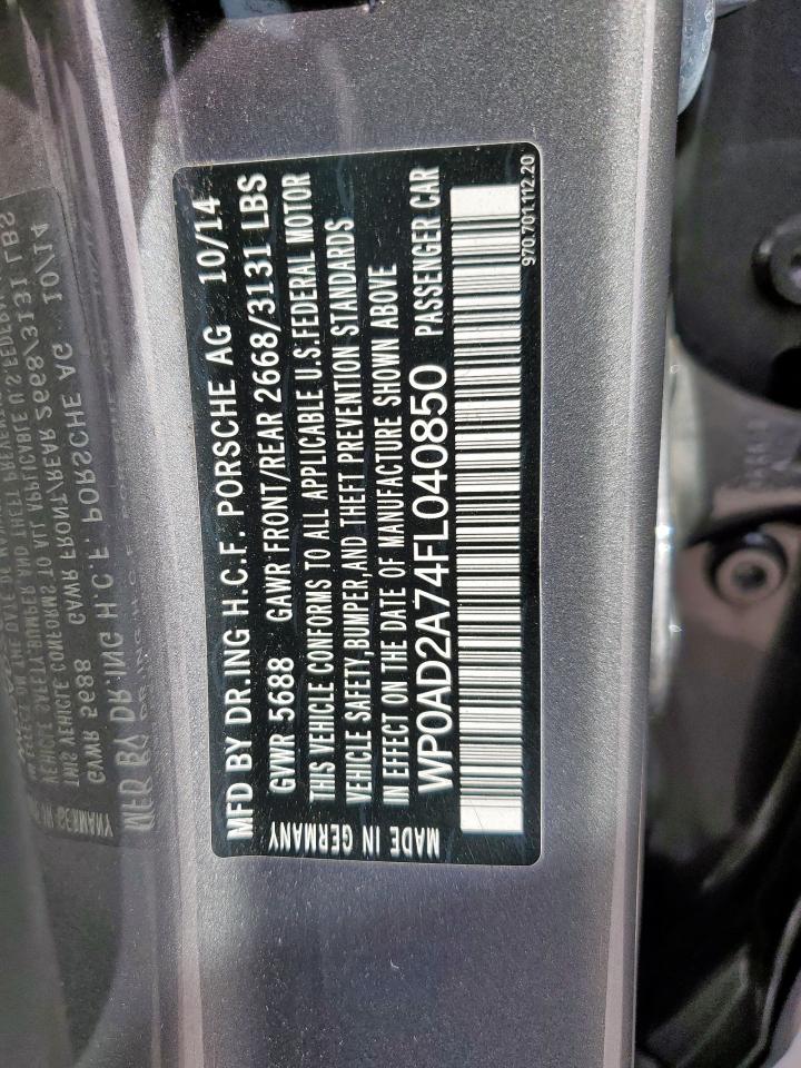 2015 Porsche Panamera VIN WP0AD2A74FL040850 Copart auction photo, mechanical damage thumbnail 12