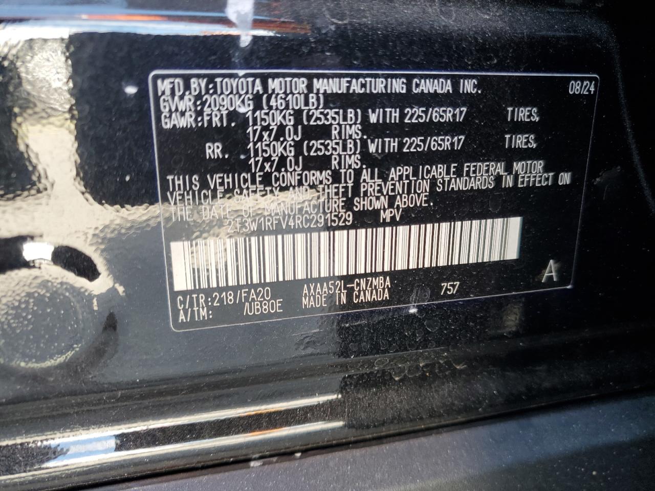 2024 Toyota RAV 4 VIN 2T3W1RFV4RC291529 Copart auction photo, front end / side damage thumbnail 14
