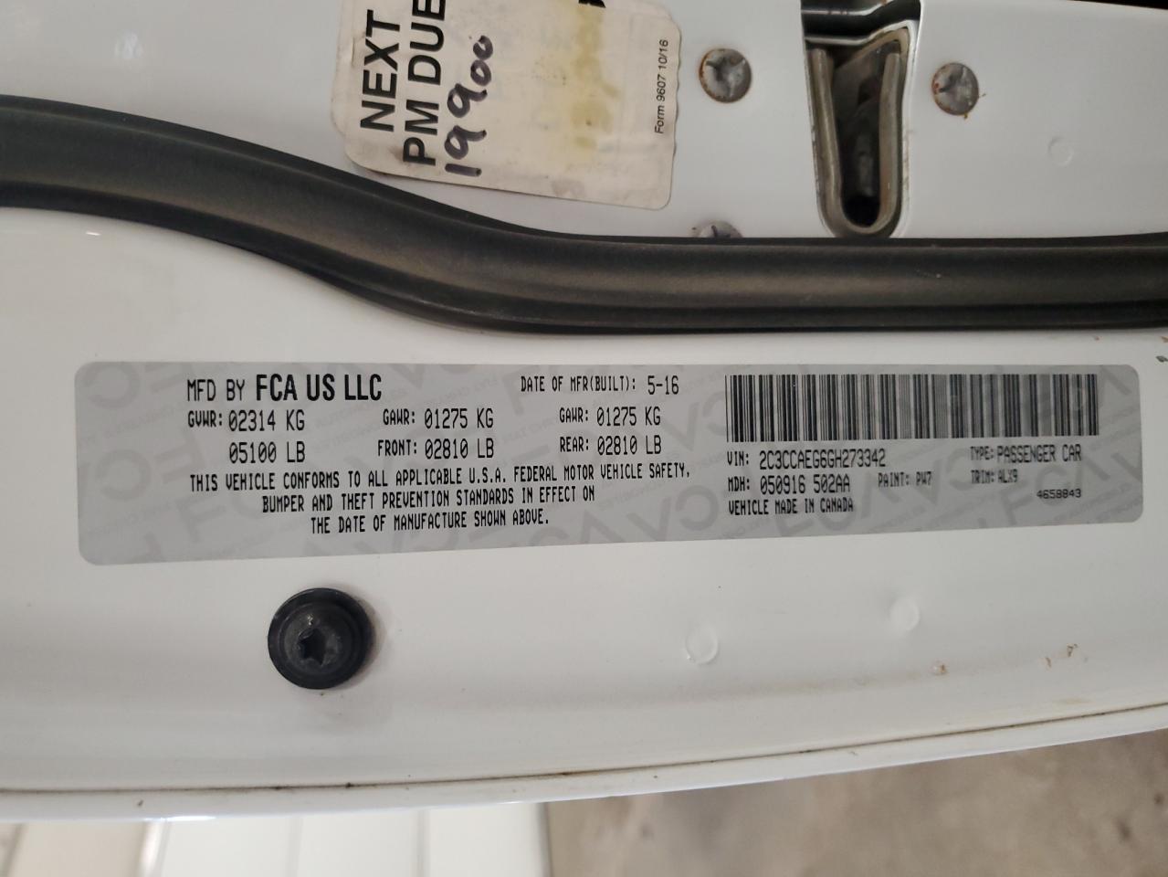 2016 Chrysler 300 VIN 2C3CCAEG6GH273342 Copart auction photo, front end / side damage thumbnail 12