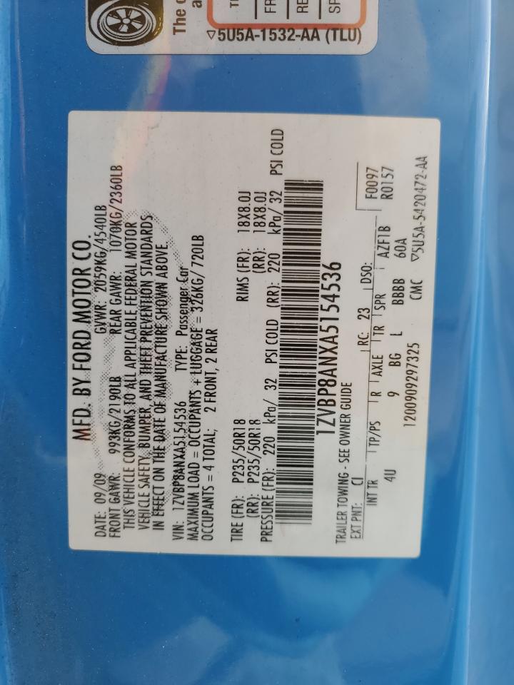 2010 Ford Mustang VIN 1ZVBP8ANXA5154536 Copart auction photo, all over damage thumbnail 12