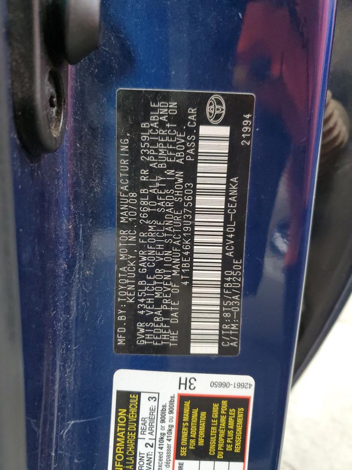 2009 Toyota Camry VIN 4T1BE46K19U375603 Copart auction photo, front end damage thumbnail 12