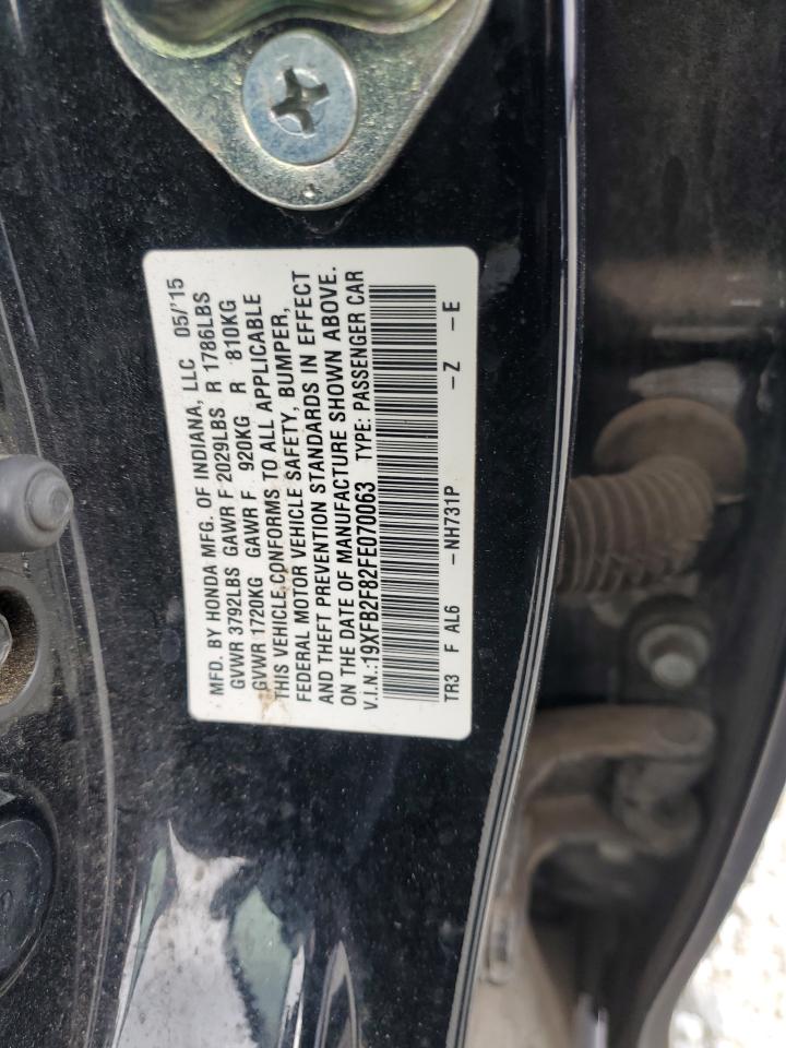 2015 Honda Civic VIN 19XFB2F82FE070063 Copart auction photo, front end / rear end damage thumbnail 14