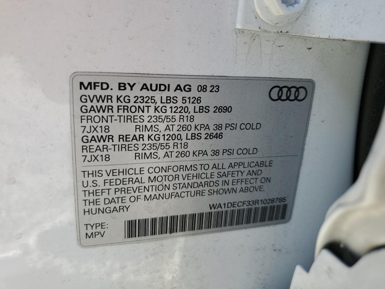 2024 Audi Q3 VIN WA1DECF33R1028785 Copart auction photo, front end damage thumbnail 15