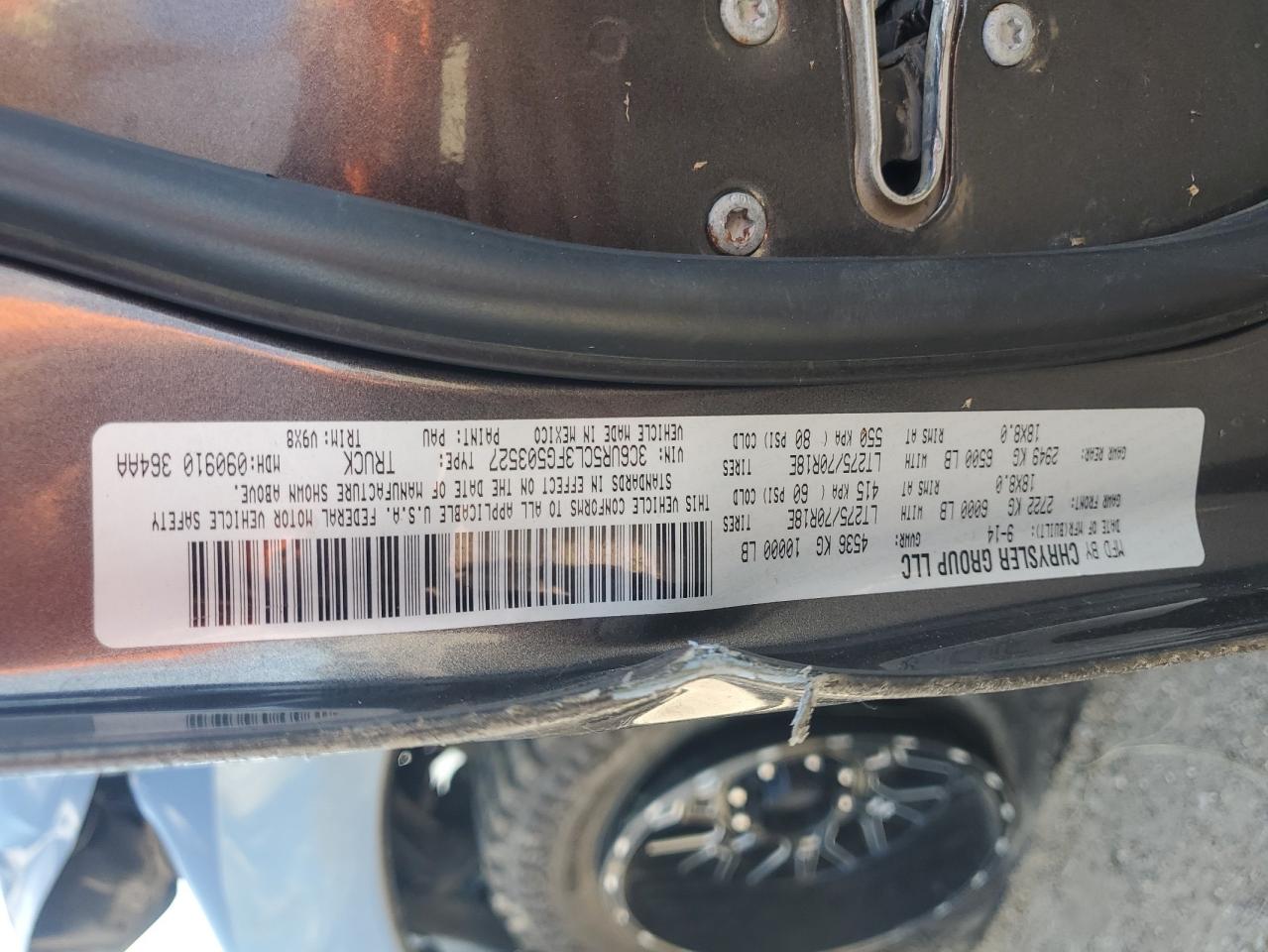 2015 RAM 2500 VIN 3C6UR5CL3FG503527 Copart auction photo, all over damage thumbnail 13