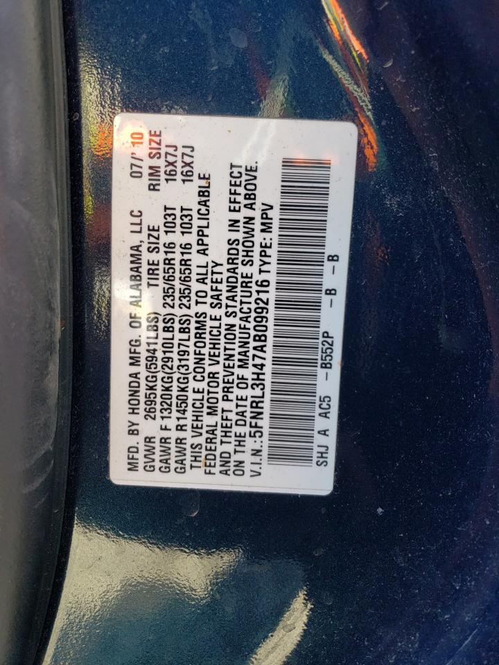 2010 Honda Odyssey VIN 5FNRL3H47AB099216 Copart auction photo, side / minor dent/scratches damage thumbnail 13